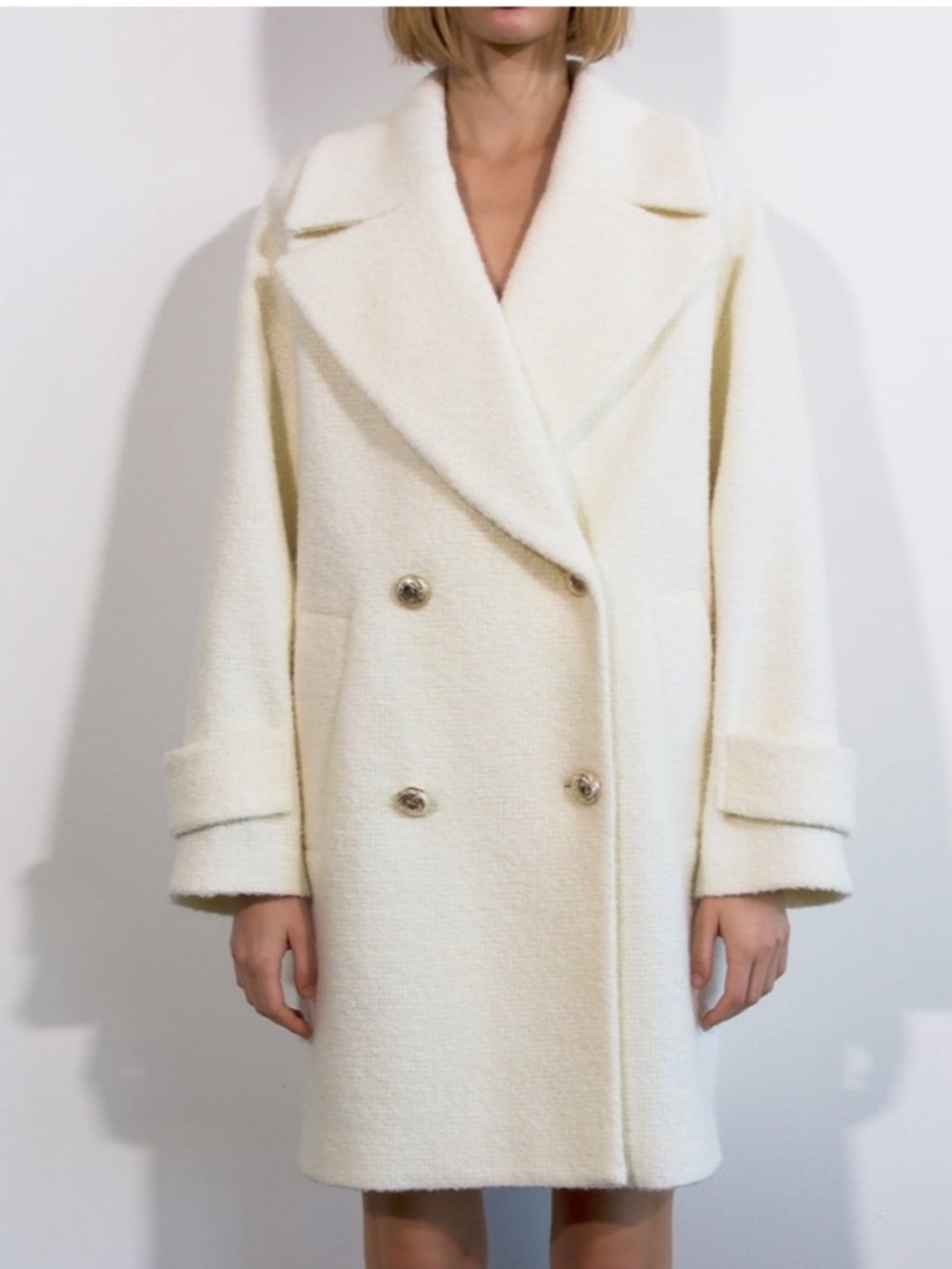 Zara Cream Double-Breasted Pea Coat